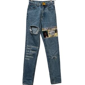 Cide 24 High Waist Novelty Graphic Distressed Rare Made in USA Jeans P3